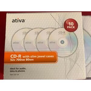 Vintage Ativa CD-R Pack , 10 Slim Jewel Case Discs, 52x 700MB 80min, Sealed